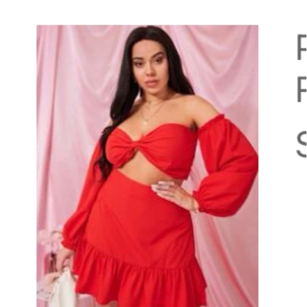 NEW RED 2 PIECE CROP AND SKIRT SET